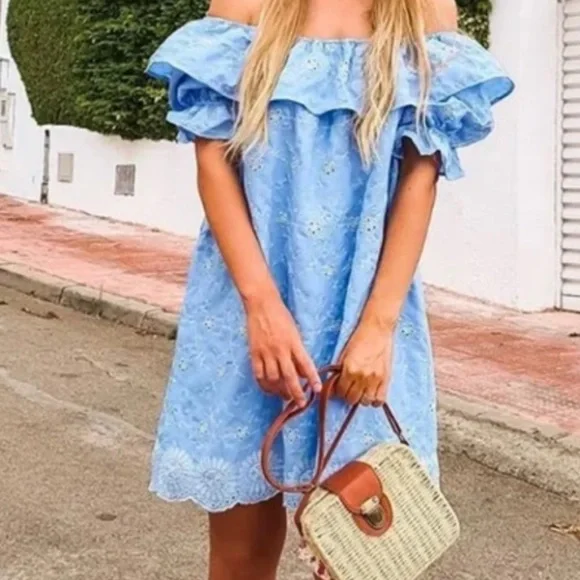 sachin and babi light blue dress Zara cotton embroidered jumpsuit dress main image 1